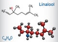 Linalool molecule. Structural chemical formula and molecule model