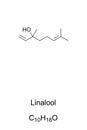 Linalool, organic compound, chemical formula and skeletal structure Royalty Free Stock Photo