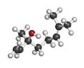 Linalool scent molecule. 3D rendering. Atoms are represented as spheres with conventional color coding: hydrogen (white), carbon (