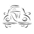 A linart car. contour vector drawing. retro-style.isolated on a white background. elegant logo. ancient machinery.