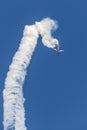 Soloist of PAN military team falls in his smoke wake after steep climb at airshow, Linate, Italy