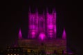 Lincoln Cathedral at night with festive floodlighting