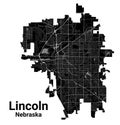 Lincoln city map, capital of the USA state of Nebraska. Municipal administrative borders, black and white area map with rivers and