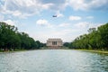 Lincoln Memorial in the National Mall, Washington DC. Lincoln Memorial on blue sky background and ducks swimming in the pond Royalty Free Stock Photo