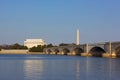 Lincoln Memorial and National Monument at sunset in Washington DC. Royalty Free Stock Photo