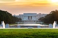 Lincoln memorial reflected on the reflection pool when sunset at nation mall.