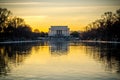 Lincoln Memorial and Reflecting Pool at Sunset in Washington DC, Beautiful Sky Colors. Royalty Free Stock Photo