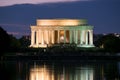 The Lincoln Memorial and the Reflecting Pool in Washington illum