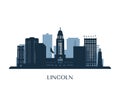 Lincoln skyline, monochrome silhouette. Royalty Free Stock Photo