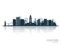 Lincoln skyline silhouette with reflection. Royalty Free Stock Photo