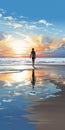 Linda\'s Serene Seascapes: A Colorful Realism Painting Of A Beach Walk