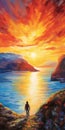 Vibrant Sunset Painting With Saturated Palette And Panoramic Scale Royalty Free Stock Photo