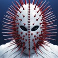 Vampire Head Mask With Spikes - White And Red Vray Tracing Style