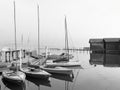 A graphical view of boats in Lindau`s harbor, Lindau, Bavaria, Germany