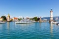 Lindau with marina town at lake Constance Bodensee ship travel traveling in Germany