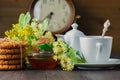 Linden flowers, herbal medicine, Cup of healthy linden tea Royalty Free Stock Photo