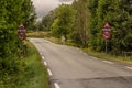 Traffic signs warning for speed bumps ahead..