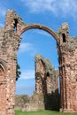 LINDISFARNE CASTLE, HOLY ISLAND/NORTHUMBERLAND - AUGUST 16 : Close-up view of part of the ruins of Lindisfarne Priory on Holy Isl