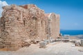 Lindos Acropolis. Greece. 05/29/2018. Ancient clifftop ruins. Remains of a Doric Temple of Athena Lindia, dating from about 300 BC