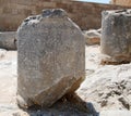 Lindos, the Acropolis. Remains of antique columns. Lindos village, the Acropolis Hill, Greece