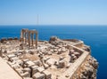 Lindos Acropolis Ruins on the Sea Cliff Royalty Free Stock Photo