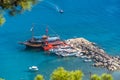 Boats waiting for tourists at Lindos Bay in Greece Royalty Free Stock Photo