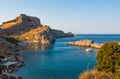Lindos, Greece - August 11, 2018:  Lindos city at sunset, Greece Royalty Free Stock Photo