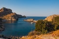 Lindos, Greece - August 11, 2018: Lindos city at sunset, Greece Royalty Free Stock Photo