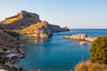 Lindos, Greece - August 11, 2018: Lindos city at sunset, Greece Royalty Free Stock Photo