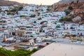 Lindos, Greece - August 11, 2018:White houses of the city of Lindos, Rhodes, Greece Royalty Free Stock Photo