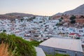 Lindos, Greece - August 11, 2018:  Lindos city at sunset, Greece Royalty Free Stock Photo