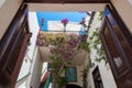 Lindos, Greece. 05/29/2018. Traditional door to household in Lindos Town. Greek Island of Rhodes. Europe Royalty Free Stock Photo