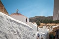 Lindos Town. Greek Island of Rhodes. Tower of Church of Panagia, Our Lady Church. Europe Royalty Free Stock Photo