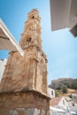 Lindos Town. Greek Island of Rhodes. Tower of Church of Panagia, Our Lady Church. Europe Royalty Free Stock Photo