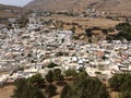 Lindos town, top view from Acropolis. Rhodes Royalty Free Stock Photo