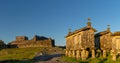 Lindoso Castle and historic stone granaries in the village of Lindoso in Portugal in warm evening light Royalty Free Stock Photo