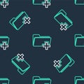 Line Add new folder icon isolated seamless pattern on black background. New folder file sign. Copy document. Add attach Royalty Free Stock Photo