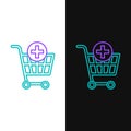 Line Add to Shopping cart icon isolated on white and black background. Online buying concept. Delivery service sign Royalty Free Stock Photo