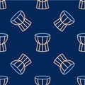 Line African darbuka drum icon isolated seamless pattern on blue background. Musical instrument. Vector