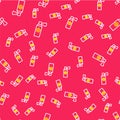 Line Air freshener spray bottle icon isolated seamless pattern on red background. Air freshener aerosol bottle. Vector