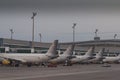 A line of aircrafts at Barcelona airport