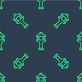 Line Airport control tower icon isolated seamless pattern on blue background. Vector