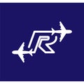 Line Airways R letter logo vector element. Initial Plane Travel logo Template