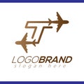 Line Airways T letter logo vector element. Initial Plane Travel logo Template