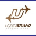 Line Airways U letter logo vector element. Initial Plane Travel logo Template