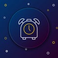 Line Alarm clock icon isolated on blue background. Wake up, get up concept. Time sign. Colorful outline concept. Vector Royalty Free Stock Photo