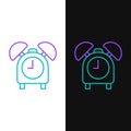 Line Alarm clock icon isolated on white and black background. Wake up, get up concept. Time sign. Colorful outline Royalty Free Stock Photo