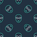 Line Alien icon isolated seamless pattern on black background. Extraterrestrial alien face or head symbol. Vector Royalty Free Stock Photo