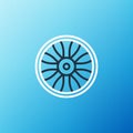 Line Alloy wheel for car icon isolated on blue background. Colorful outline concept. Vector