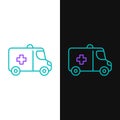 Line Ambulance and emergency car icon isolated on white and black background. Ambulance vehicle medical evacuation